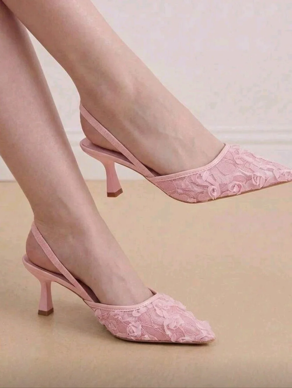 Women's 2-Way Wear Mesh Floral Closed Toe Sandals, 7cm Stiletto High Heel